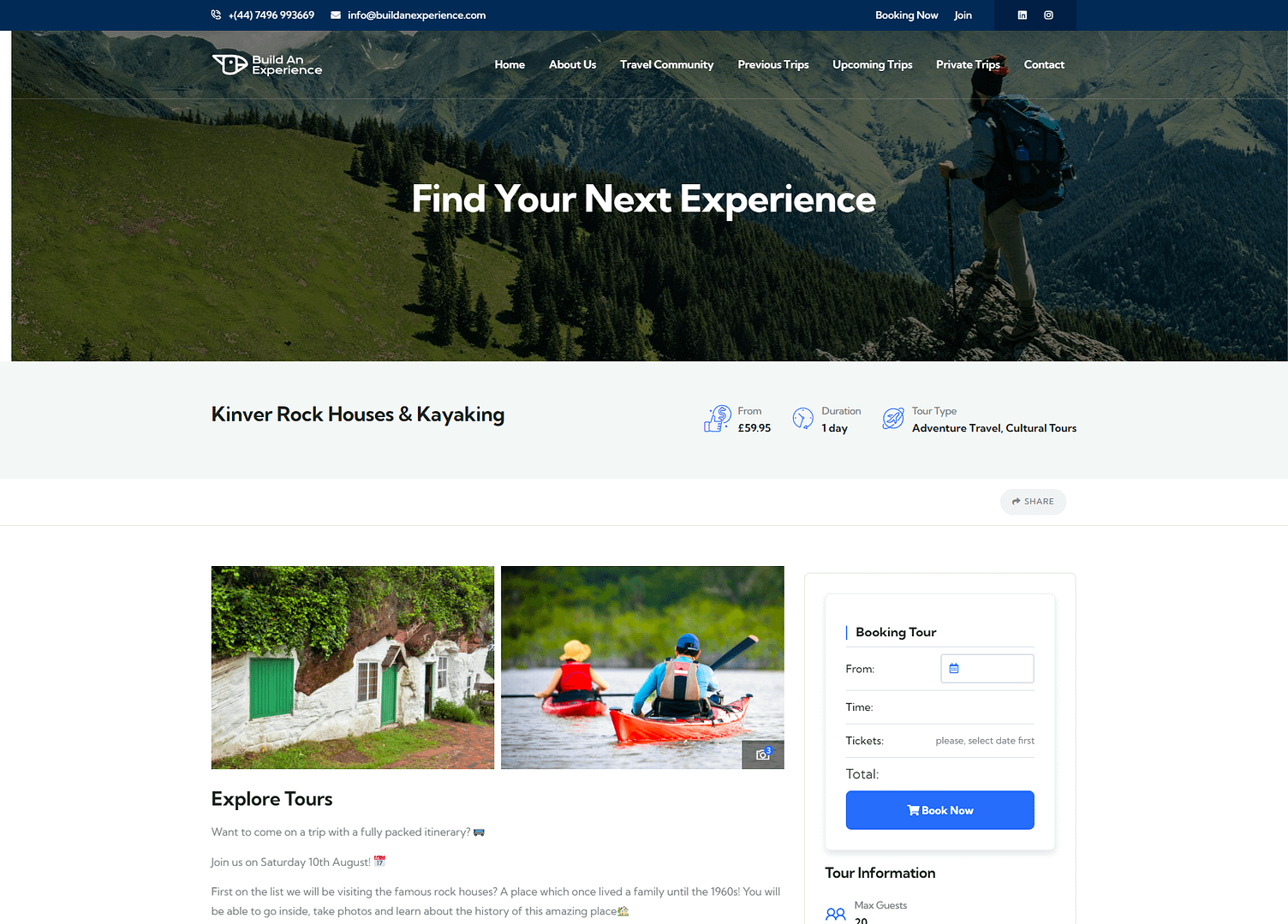 Booking Page For Travel Trip